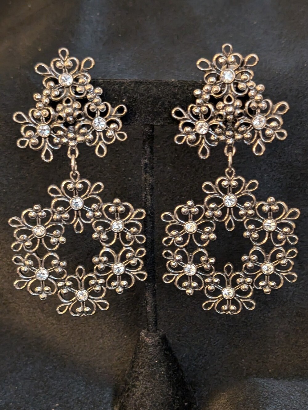 #104. Vintage 80s Large Filegree With Rhinestone Earrings